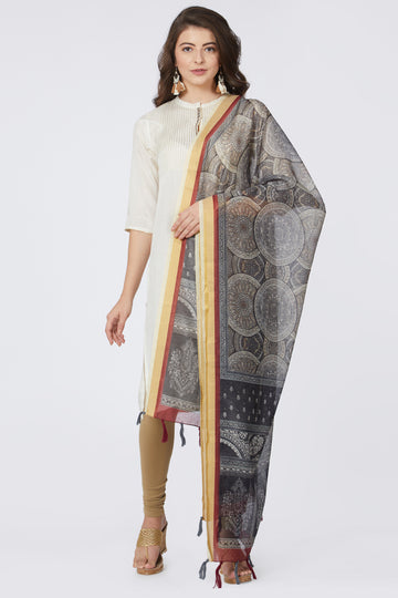 Black And White Mandala Digital Print Chanderi Silk Dupatta